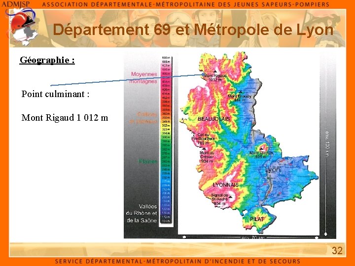 Département 69 et Métropole de Lyon Géographie : Point culminant : Mont Rigaud 1