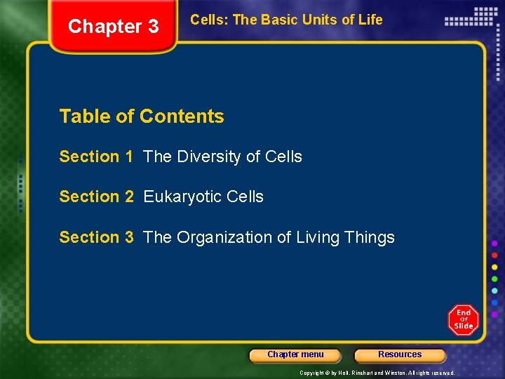 Chapter 3 Cells: The Basic Units of Life Table of Contents Section 1 The