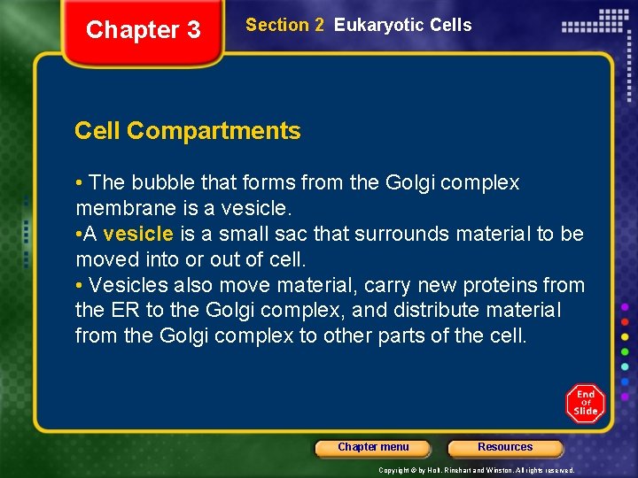 Chapter 3 Section 2 Eukaryotic Cells Cell Compartments • The bubble that forms from