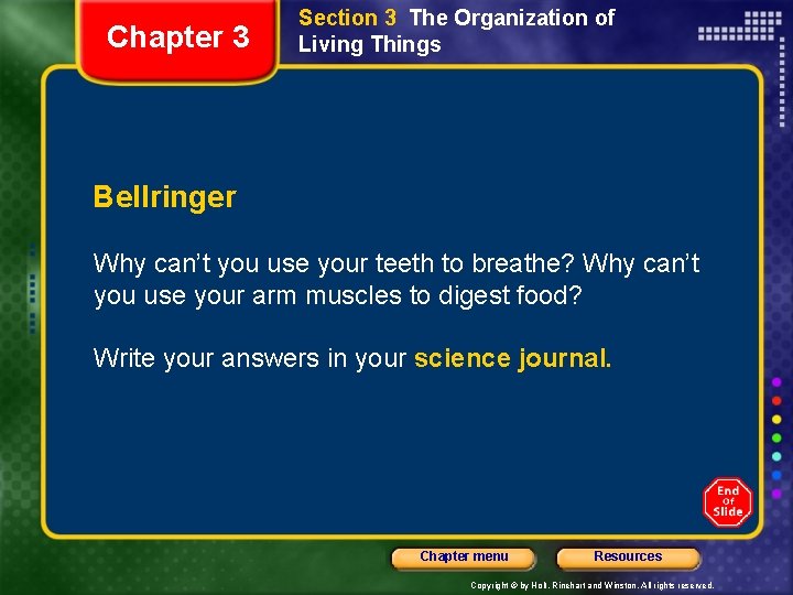 Chapter 3 Section 3 The Organization of Living Things Bellringer Why can’t you use