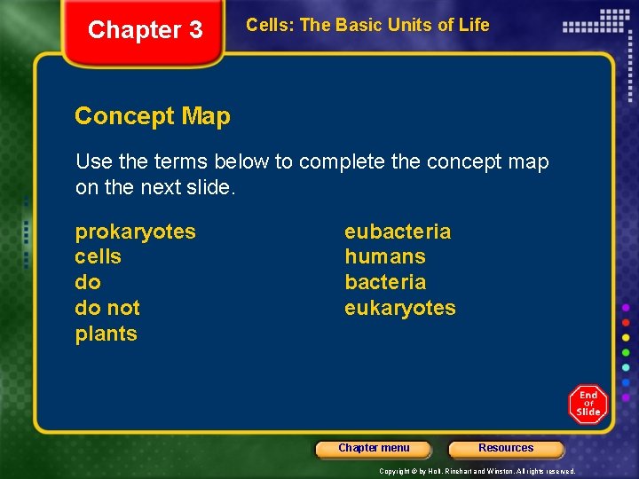 Chapter 3 Cells: The Basic Units of Life Concept Map Use the terms below