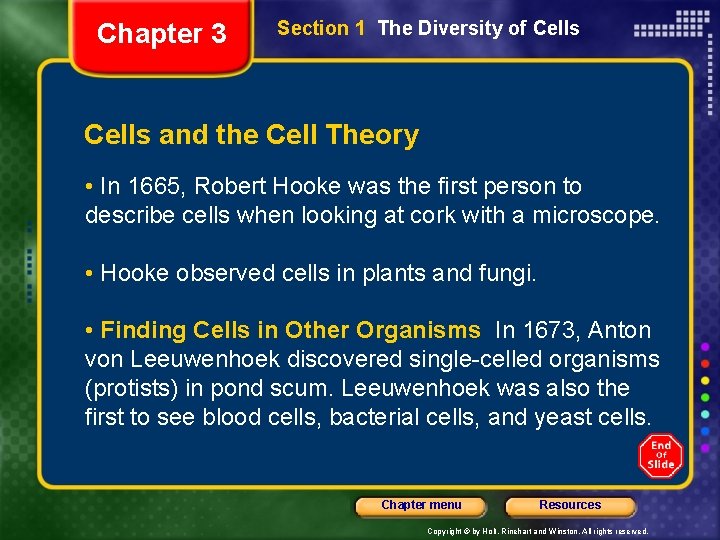 Chapter 3 Section 1 The Diversity of Cells and the Cell Theory • In