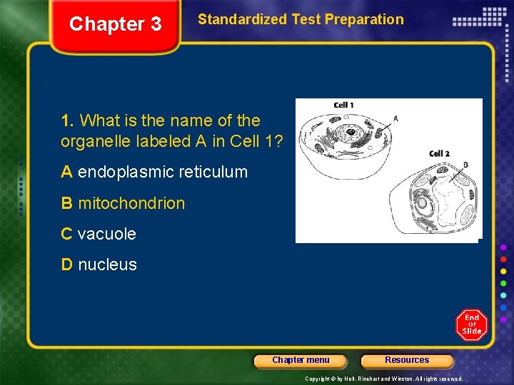 Chapter 3 Standardized Test Preparation 1. What is the name of the organelle labeled