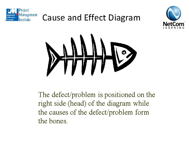 Cause and Effect Diagram The defect/problem is positioned on the right side (head) of