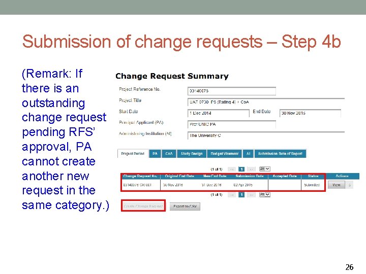 Submission of change requests – Step 4 b (Remark: If there is an outstanding