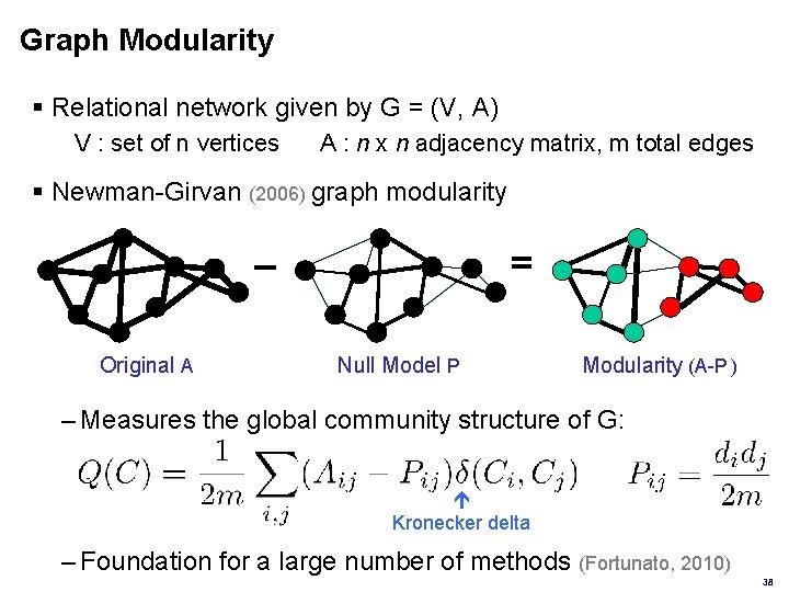 Graph Modularity § Relational network given by G = (V, A) V : set