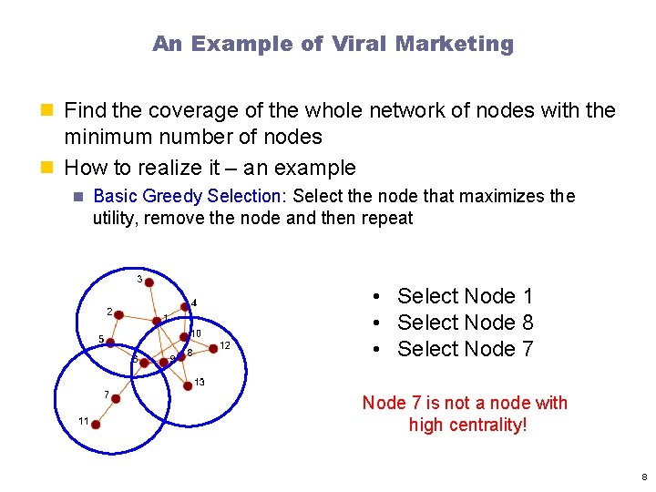 An Example of Viral Marketing n Find the coverage of the whole network of