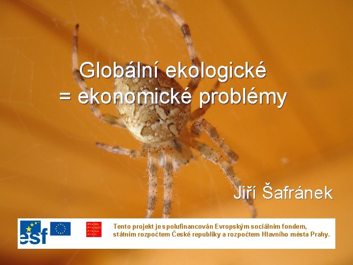 Globální ekologické = ekonomické problémy Jiří Šafránek Tento projekt je spolufinancován Evropským sociálním fondem,