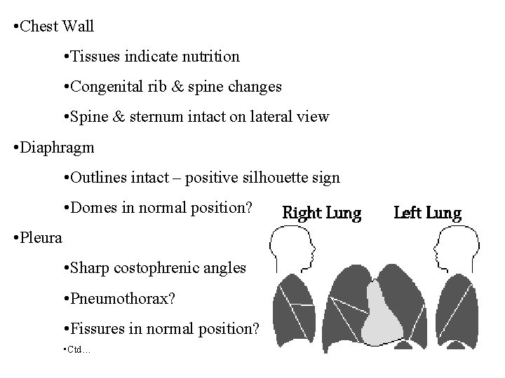 • Chest Wall • Tissues indicate nutrition • Congenital rib & spine changes • Chest Wall • Tissues indicate nutrition • Congenital rib & spine changes