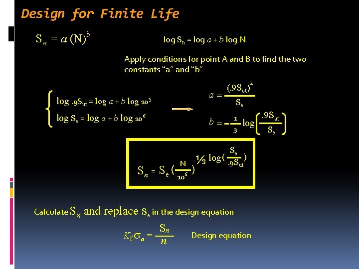 Design for Finite Life Sn = a (N)b log Sn = log a + Design for Finite Life Sn = a (N)b log Sn = log a +