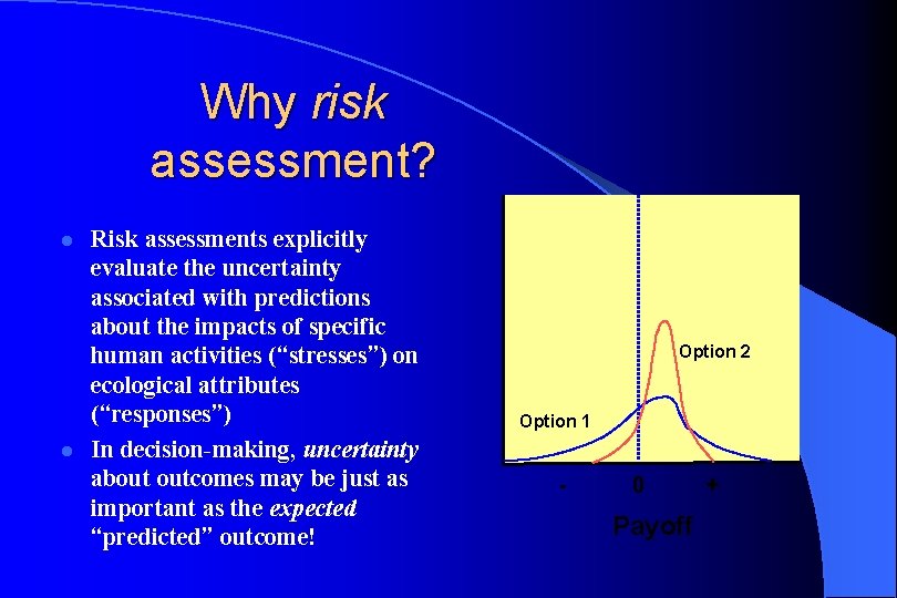 l l Risk assessments explicitly evaluate the uncertainty associated with predictions about the impacts