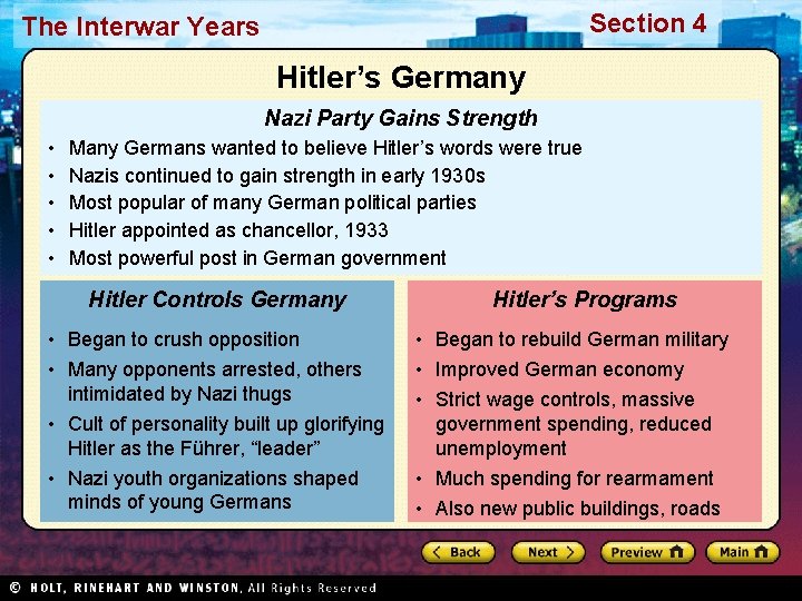 Section 4 The Interwar Years Hitler’s Germany Nazi Party Gains Strength • • •