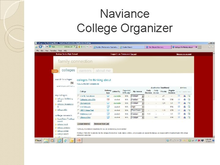 Naviance College Organizer 
