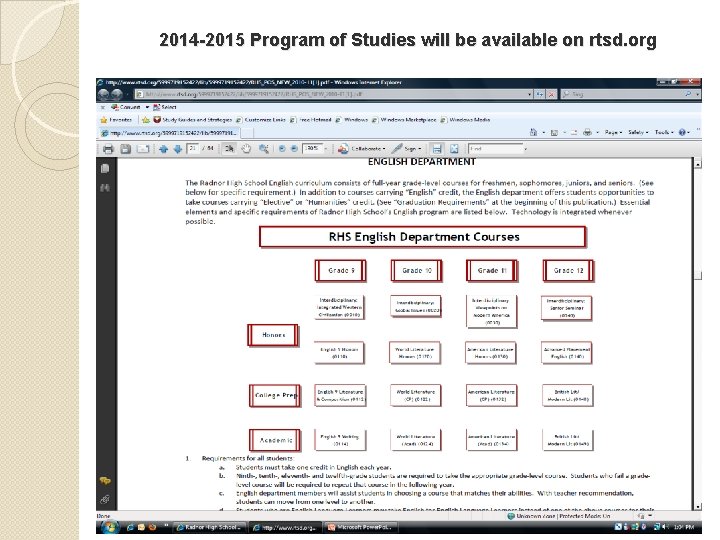 2014 -2015 Program of Studies will be available on rtsd. org 