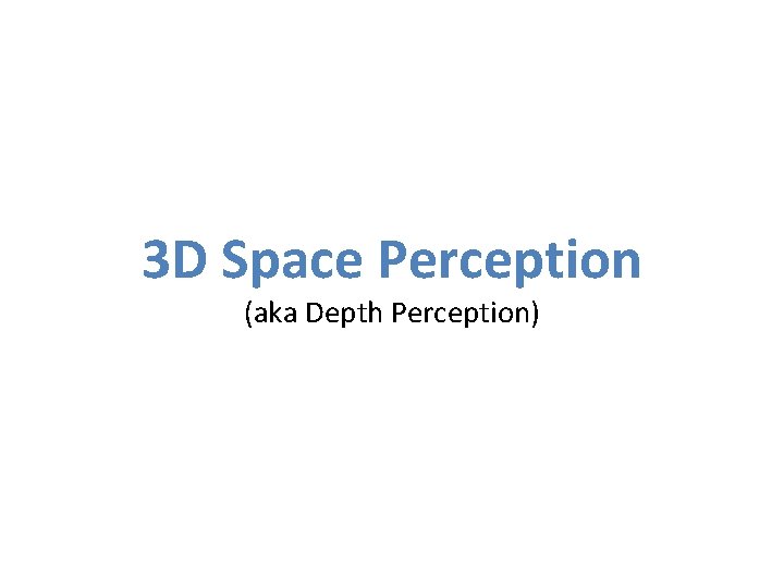 3 D Space Perception (aka Depth Perception) 3 D Space Perception (aka Depth Perception)