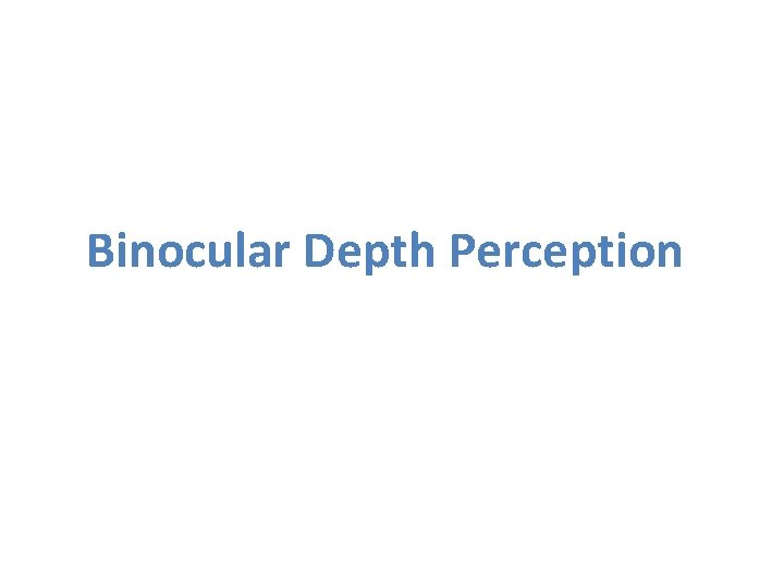 Binocular Depth Perception Binocular Depth Perception