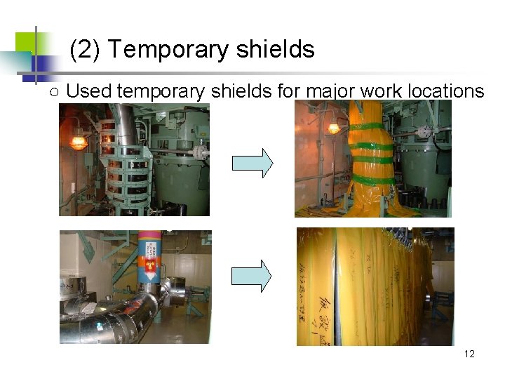 (2) Temporary shields ○ Used temporary shields for major work locations　 12 