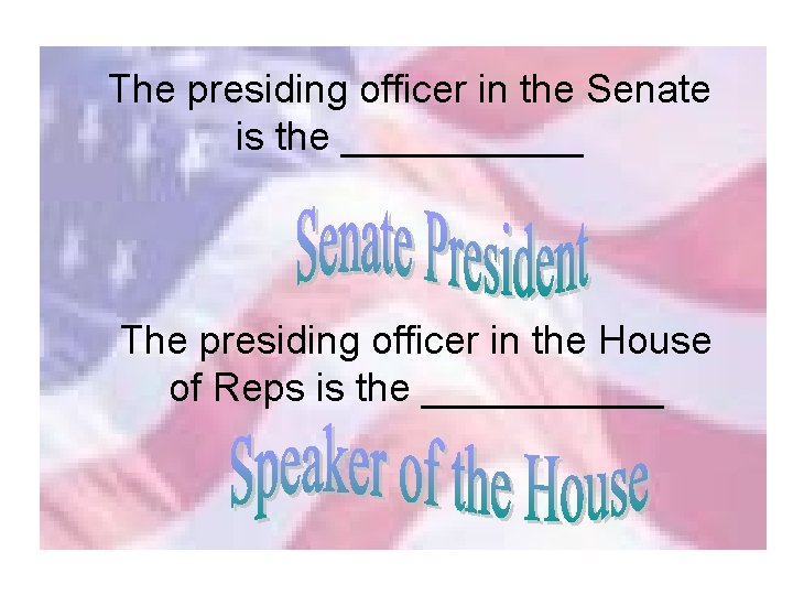 The presiding officer in the Senate is the ______ The presiding officer in the