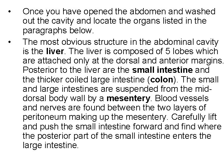  • • Once you have opened the abdomen and washed out the cavity