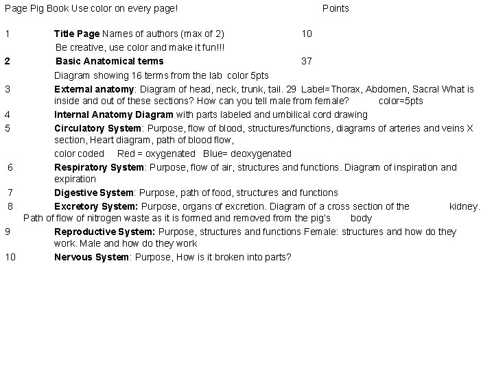 Page Pig Book Use color on every page! Points 1 Title Page Names of Page Pig Book Use color on every page! Points 1 Title Page Names of