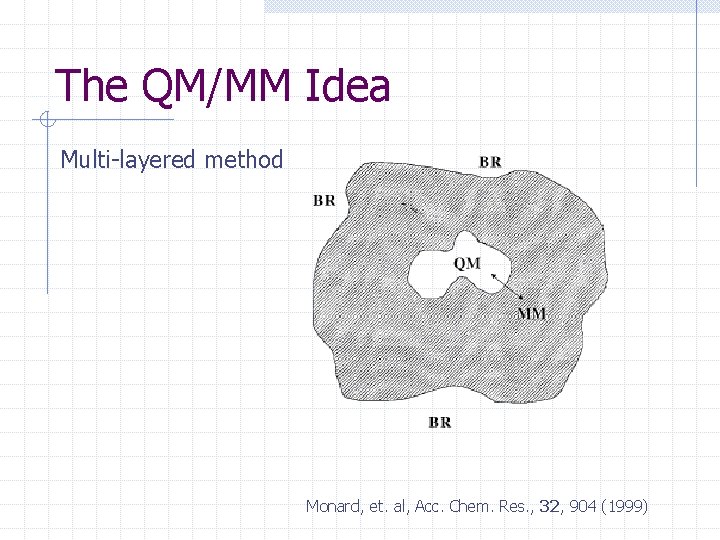 The QM/MM Idea Multi-layered method Monard, et. al, Acc. Chem. Res. , 32, 904