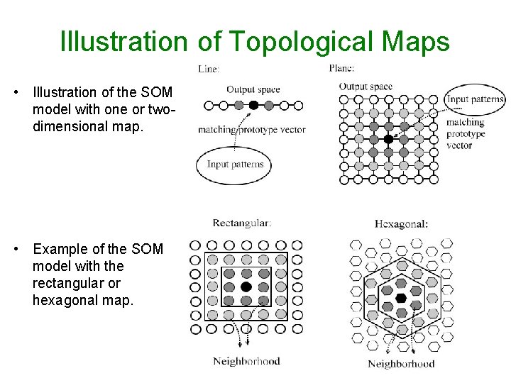 Illustration of Topological Maps • Illustration of the SOM model with one or twodimensional