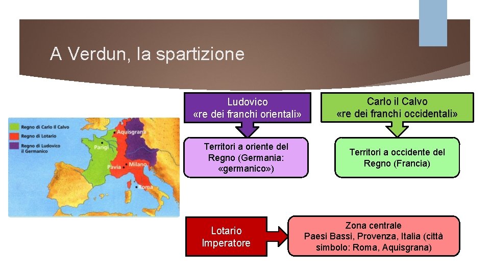 A Verdun, la spartizione Ludovico «re dei franchi orientali» Carlo il Calvo «re dei A Verdun, la spartizione Ludovico «re dei franchi orientali» Carlo il Calvo «re dei