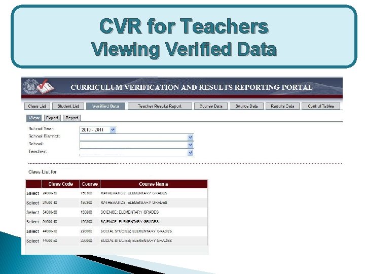 CVR for Teachers Viewing Verified Data 