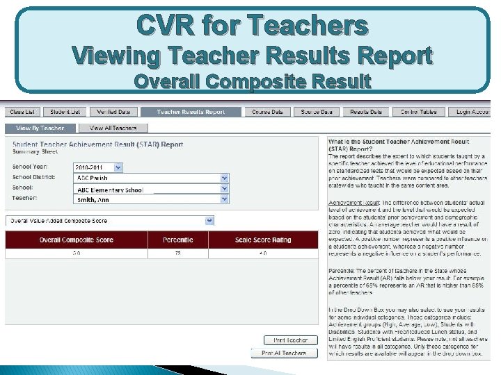 CVR for Teachers Viewing Teacher Results Report Overall Composite Result 