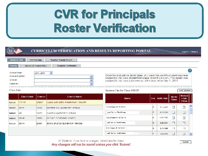 CVR for Principals Roster Verification 