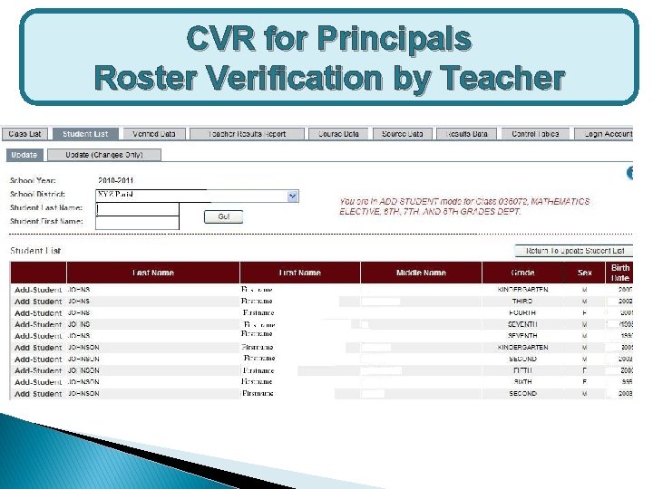 CVR for Principals Roster Verification by Teacher 