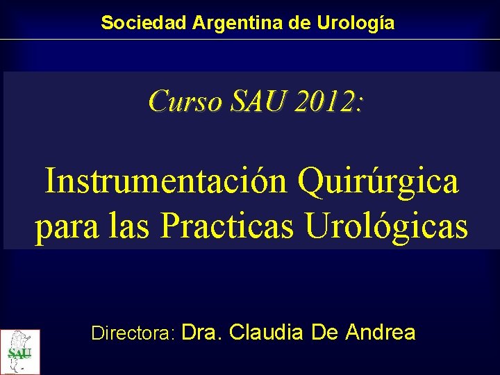 Sociedad Argentina de Urología Curso SAU 2012: Instrumentación Quirúrgica para las Practicas Urológicas Directora: Sociedad Argentina de Urología Curso SAU 2012: Instrumentación Quirúrgica para las Practicas Urológicas Directora: