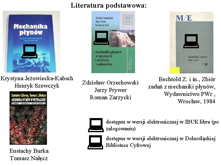 Literatura podstawowa: Krystyna Jeżowiecka Kabsch Henryk Szewczyk Eustachy Burka Tomasz Nałęcz Zdzisław Orzechowski Jerzy
