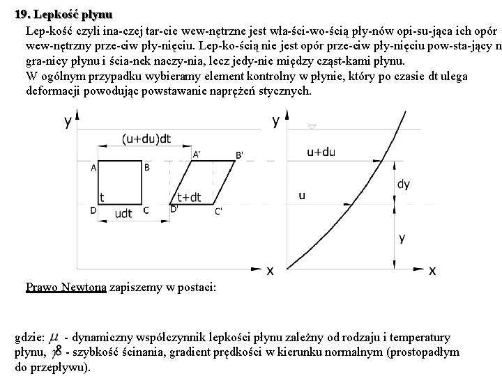 19. Lepkość płynu Lep kość czyli ina czej tar cie wew nętrzne jest wła