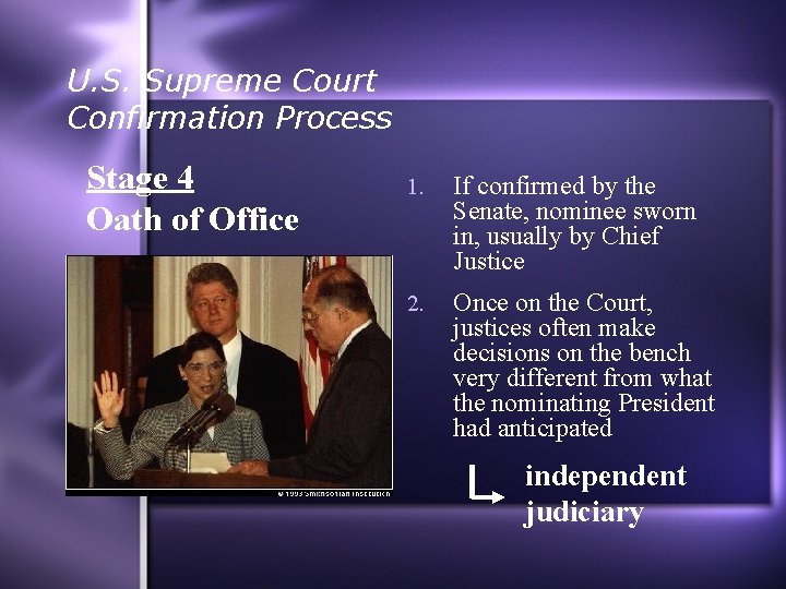 U. S. Supreme Court Confirmation Process Stage 4 Oath of Office 1. If confirmed