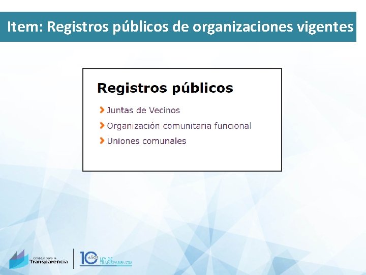 Item: Registros públicos de organizaciones vigentes 