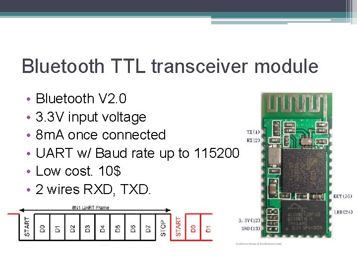Bluetooth TTL transceiver module • • • Bluetooth V 2. 0 3. 3 V