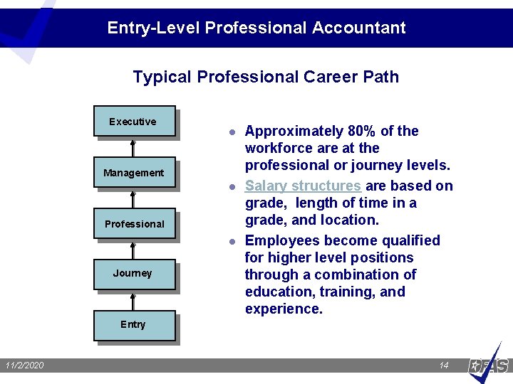 Entry-Level Professional Accountant Typical Professional Career Path Executive l Management l Professional l Journey