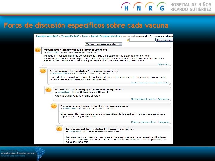 Foros de discusión específicos sobre cada vacuna 