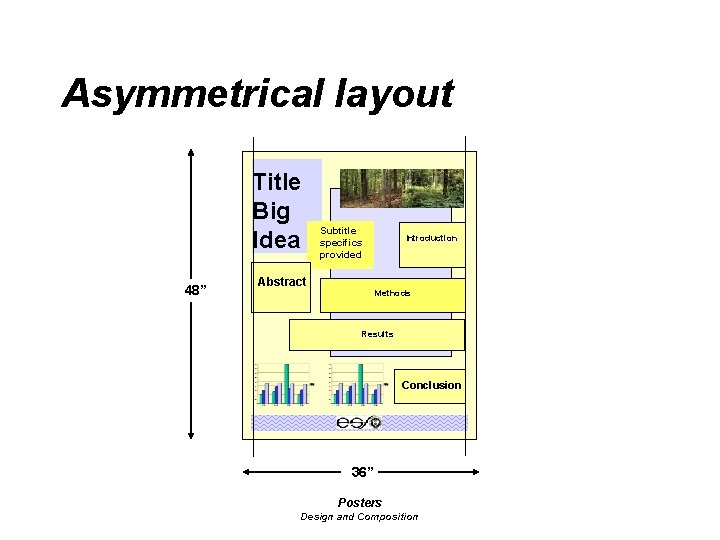 Asymmetrical layout Title Big Idea 48” Subtitle specifics provided Abstract Introduction Methods Results Conclusion