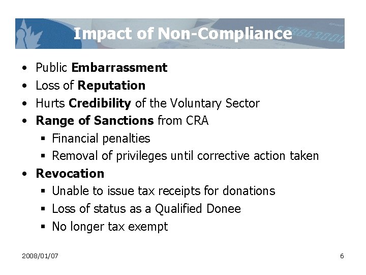 Impact of Non-Compliance • • Public Embarrassment Loss of Reputation Hurts Credibility of the Impact of Non-Compliance • • Public Embarrassment Loss of Reputation Hurts Credibility of the
