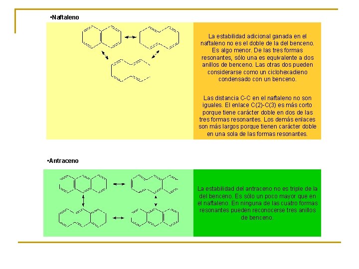  • Naftaleno La estabilidad adicional ganada en el naftaleno no es el doble