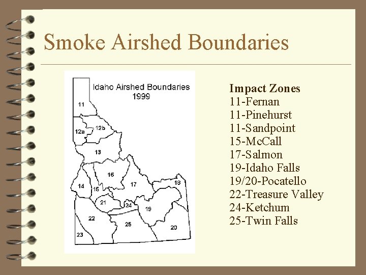 Smoke Airshed Boundaries Impact Zones 11 -Fernan 11 -Pinehurst 11 -Sandpoint 15 -Mc. Call