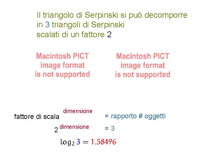 Il triangolo di Serpinski si può decomporre in 3 triangoli di Serpinski scalati di