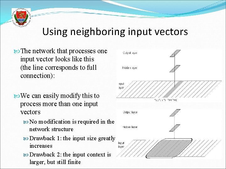 Using neighboring input vectors The network that processes one input vector looks like this