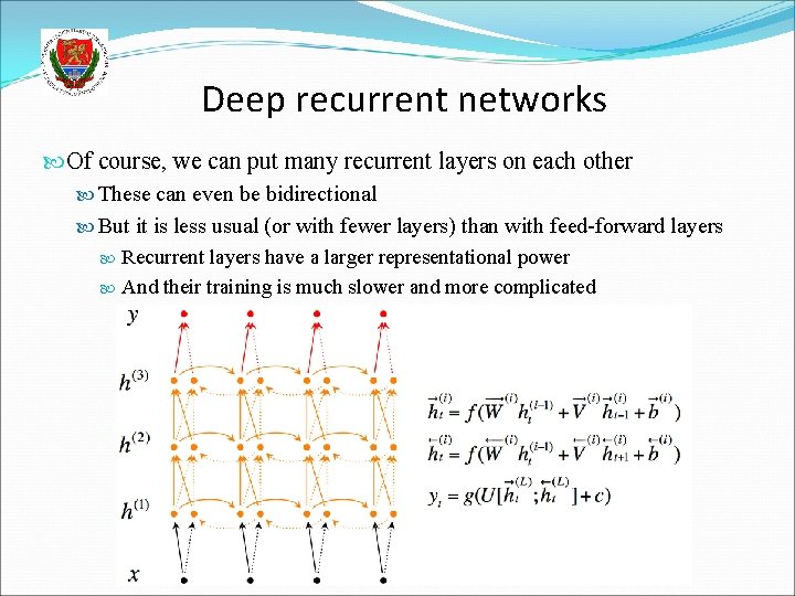 Deep recurrent networks Of course, we can put many recurrent layers on each other