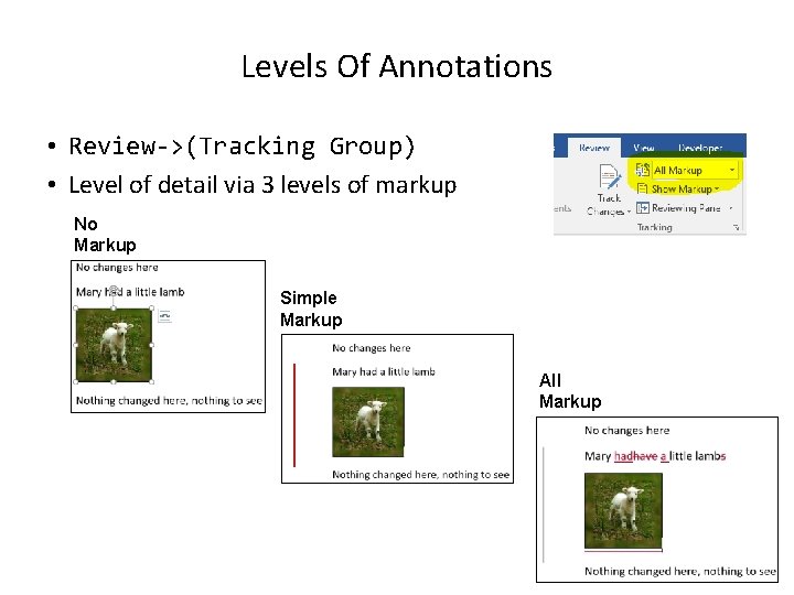 Levels Of Annotations • Review->(Tracking Group) • Level of detail via 3 levels of