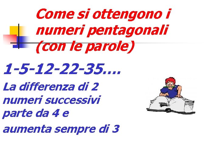 Come si ottengono i numeri pentagonali (con le parole) 1 -5 -12 -22 -35….