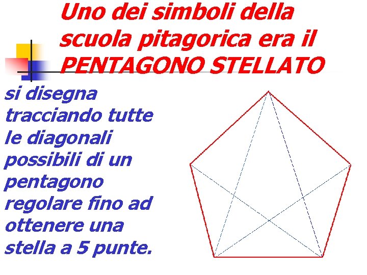 Uno dei simboli della scuola pitagorica era il PENTAGONO STELLATO si disegna tracciando tutte
