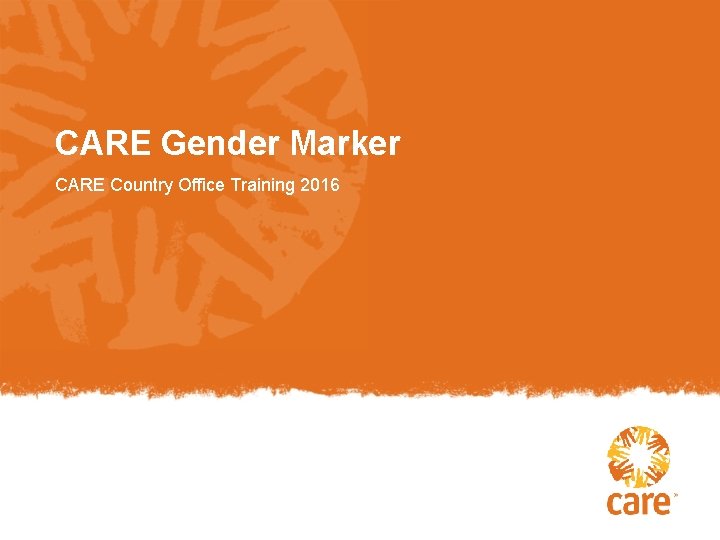 CARE Gender Marker CARE Country Office Training 2016 